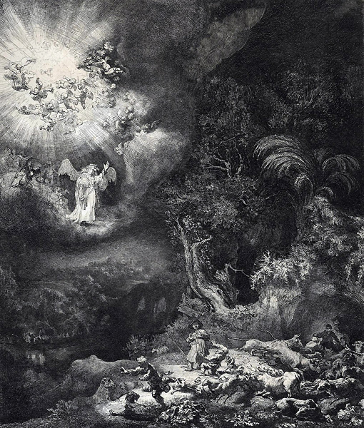Явление ангела пастухам. Рембрандт Харменс ван Рейн, 1634 г.